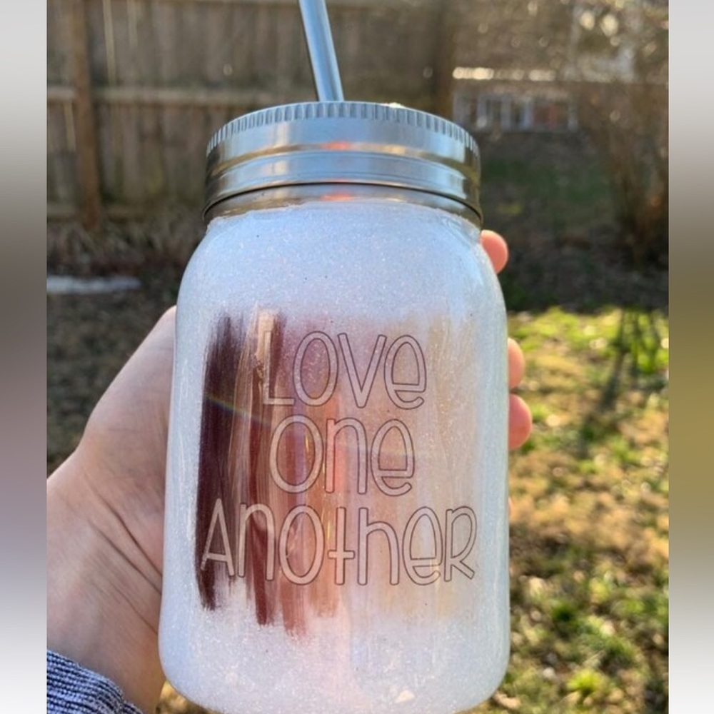 Love one another diversity inclusion glitter mason jar tumbler custom